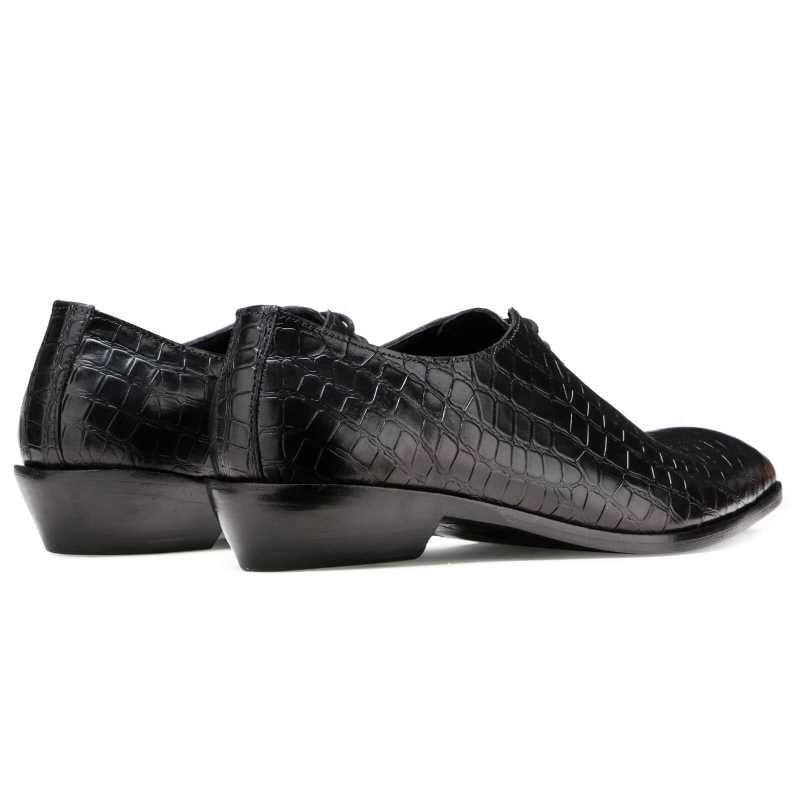 Men’s Black Crocodile-Texture Leather Oxford Shoes | Luxury Formal Wear