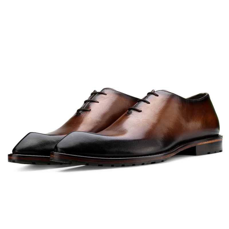 Handmade Two-Tone Brown & Black Leather Oxford Shoes for Men