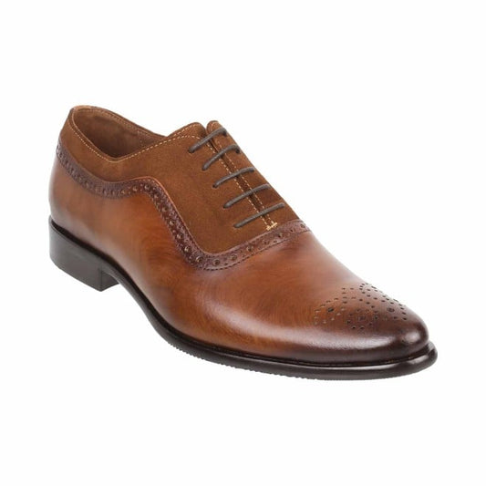 Handmade Brown Leather & Suede Oxford Shoes for Men | Formal Brogue Design