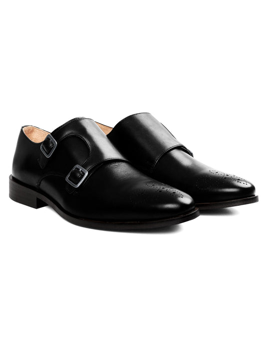 Handmade Black Leather Double Monk Strap Shoes for Men | Formal Dress Shoes