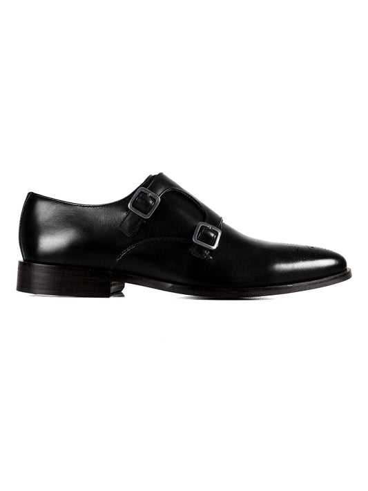 Handmade Black Leather Double Monk Strap Shoes for Men | Formal Dress Shoes