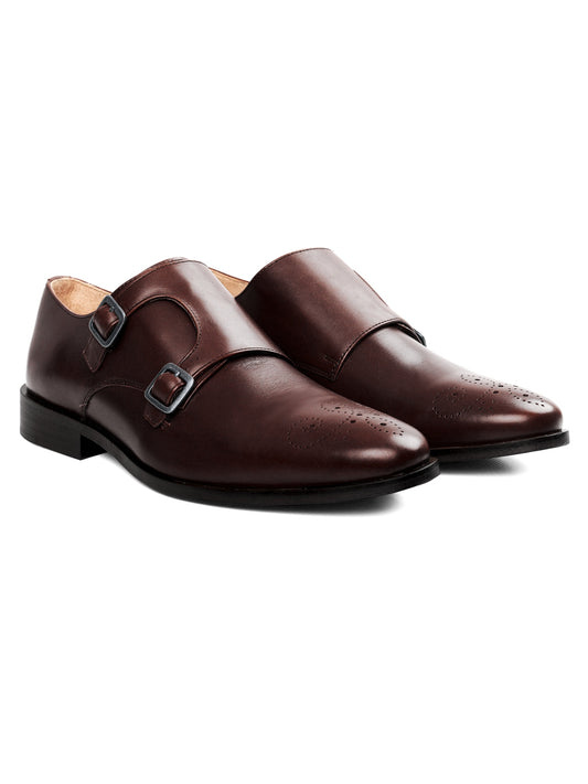 Handmade Brown Leather Double Monk Strap Shoes for Men | Formal Dress Shoes