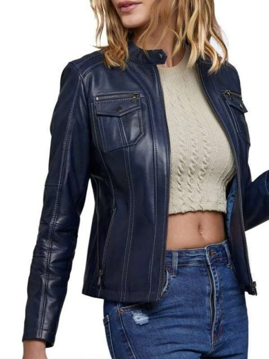 Chic Women's Leather Jacket – Elegant, Bold & Timeless