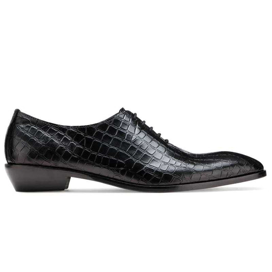 Men’s Black Crocodile-Texture Leather Oxford Shoes | Luxury Formal Wear