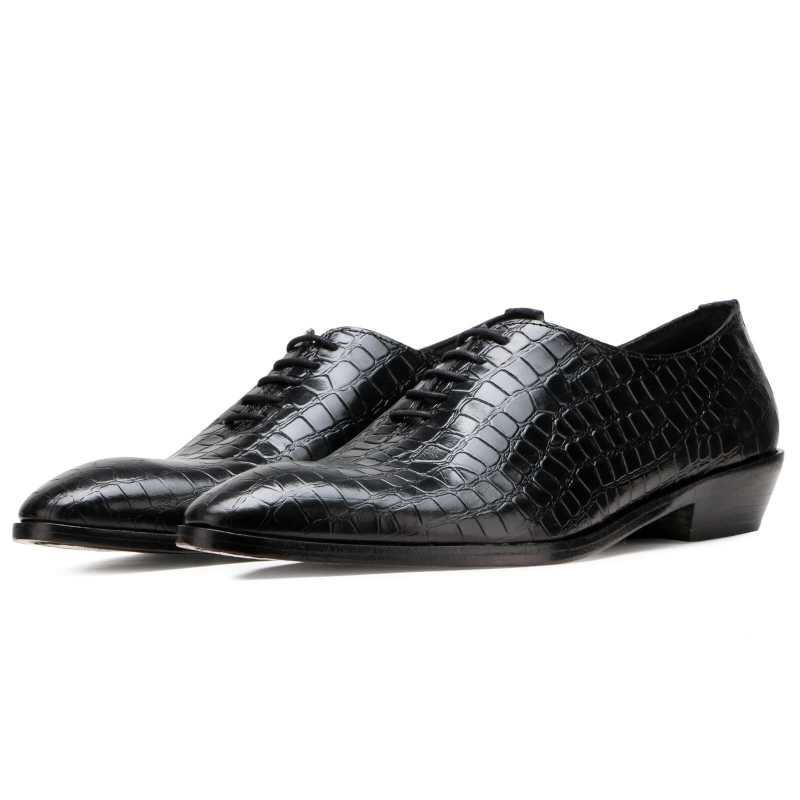 Men’s Black Crocodile-Texture Leather Oxford Shoes | Luxury Formal Wear