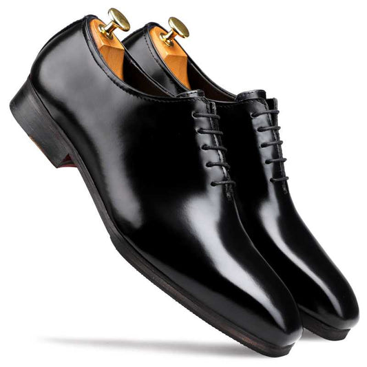 Men’s Black Leather Plain-Toe Oxford Shoes | Classic Formal Elegance
