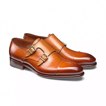 Handmade Brown Leather Double Monk Strap Shoes for Men | Formal Dress Shoes