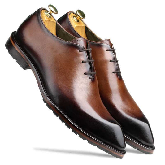 Handmade Two-Tone Brown & Black Leather Oxford Shoes for Men