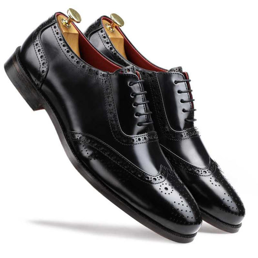 Handmade Black Leather Brogue Oxford Shoes for Men | Formal Wingtip Shoes